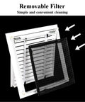 Smooth 39 Inch Aluminum Louvered Ceiling Vent Covers For No Sweat HVAC Air Return Installation showing removable filter for easy cleaning.