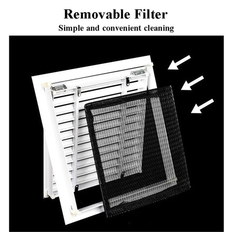 Smooth 39 Inch Aluminum Louvered Ceiling Vent Covers For No Sweat HVAC Air Return Installation showing removable filter for easy cleaning.