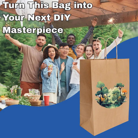 DIY Kraft Paper Bags 200 Pack 110 GSM Thick 18x7x18.5 Inch Twisted Handles Recyclable Eco Friendly Bulk Bags with design