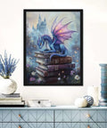 Framed Dope Dragon Diamond Painting Kit For Adults 5D Full Drill DIY Diamond Art Set With Canvas, featuring a dragon on books, 12x16 Inch