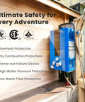 On Demand Propane Tankless Water Heater 6L Portable For RVs Boats And Campsites, mounted on outdoor wooden wall