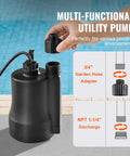 Submersible Sump Pump One Third HP, 2450 GPH High Flow, 30 Feet Head, Heavy Duty Thermoplastic Water Pump With 10 Foot Power Cord poolside