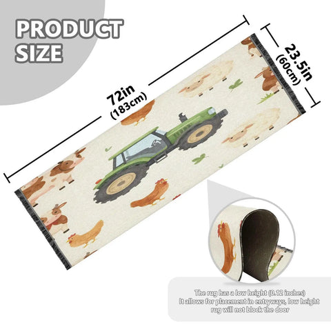 Farm Animals Cartoon Tractor Runner Rug 2x6 Hallway Mat Perfect For Narrow Hallways Machine Washable Non Slip Low Pile Long Carpet