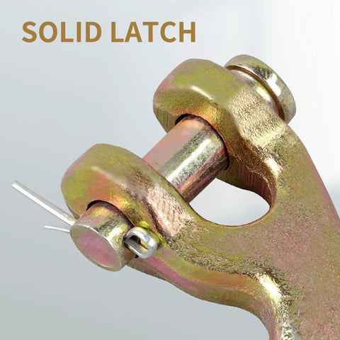 Close-up of Built Like A Tank Clevis Hooks with Secure Safety Latch showing solid latch mechanism for secure rigging use.