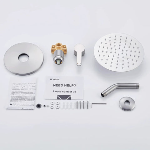 Brushed Nickel Shower Faucet Set With 8 Inch Rainfall Showerhead, Single Handle Valve Included, Full Trim Kit, Easy DIY Install
