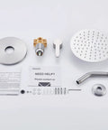 Brushed Gold Shower Faucet Set With 8 Inch Rainfall Showerhead Single Handle Valve Trim Kit Included Durable Brass Construction Easy Install Spa Grade Water Pressure Modern Ultra Sleek Bathroom Upgrade components displayed
