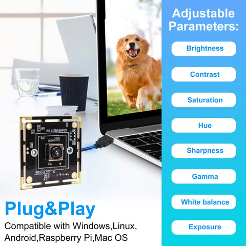 16MP Autofocus USB Camera Module With 4K UVC USB 2.0, 68 Degree Mini Lens IMX298 attached to laptop for video capture