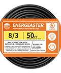 Top Tier Eight Gauge Nm B Electrical Wire 3 Conductor Plus Ground Indoor Copper Cable 50 Foot Black Jacket for residential use.