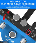 Top Shelf Table Saw Miter Gauge With Dead On Micro Adjustable Flip Stop features clear scale and micro adjust for precise cuts.