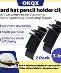 2 Pack Hard Hat Pencil Holder Clip 3 In 1 Attachment For Carpenter Pencils, Markers, And Headlamp Bands Built Tough Nylon