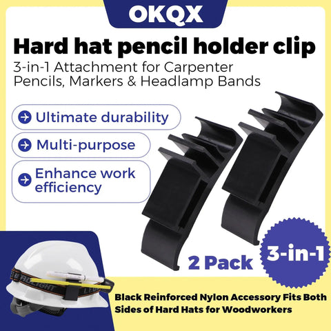 2 Pack Hard Hat Pencil Holder Clip 3 In 1 Attachment For Carpenter Pencils, Markers, And Headlamp Bands Built Tough Nylon