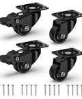 Low Profile One Inch Caster Wheels For Furniture Set Of Four Big Time Mobility With Zero Fuss TPR Rubber Cabinet Casters Floor Safe Black Design.
