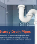 15-Piece Complete Bathroom Sink Drain Repair Kit With Versatile Pipes And Fittings for wall drains installation.