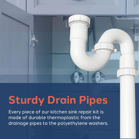 15-Piece Complete Bathroom Sink Drain Repair Kit With Versatile Pipes And Fittings for wall drains installation.