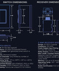Diagram showing dimensions and specs for the Battery-Free DIY Wireless Light Switch Kit With 150Ft RF Range Self-Powered By Kinetic Energy.