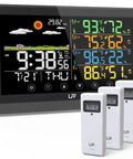 All In One Indoor Outdoor Weather Station With Three Wireless Sensors, Color Display, Digital Atomic Clock, Indoor Outdoor Thermometer, Weather Forecast, Adjustable Backlight, 330 Feet Sensor Range, Super Easy Setup For Any Home