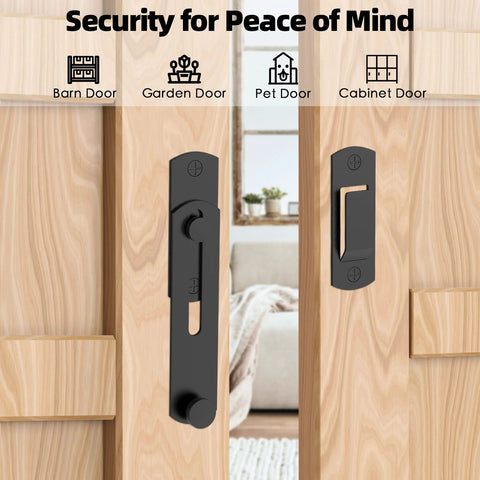 180 Degree Flip Sliding Barn Door Lock For Privacy Set Of 2 Premium 304 Stainless Steel Barn Door Latch installed on wood doors