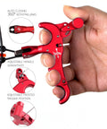 4-Finger Compound Bow Release Trigger With 360 Degree Rotating Thumb Release Aid, Auto Jaw Closure For Easy Arrow Control, Adjustable Trigger Sensitivity To Match Your Shot, Red, shown in hand use