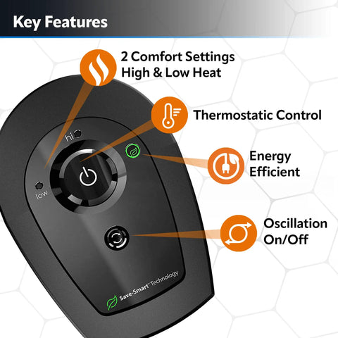 Control panel of Ceramic Oscillating Tower Space Heater With Built In Thermostat And Two Heat Settings Energy Efficient