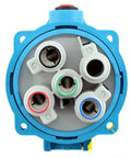 Kickass Heavy Duty Industrial Receptacle With Integrated Switch, IEC 60309 Compliant Power Socket, front view of outlet terminals.