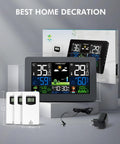 All In One Weather Station With Wireless Indoor And Outdoor Sensors Seven Point Five Inch Display HD Three Sensor Outdoor Thermometer Real Time Weather Forecast Atomic Clock Barometric Pressure Moon Phase Easy Home Weather Monitoring product display with accessories