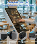 15.6 Inch Industrial Touchscreen All In One Pc With Win 11 Pro Celeron N5095 8G Ram 128Gb Ssd Fhd Ips Display fanless touch PC setup in a kiosk.