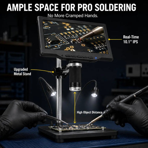 10.1 Inch LCD Soldering Microscope For PCB Repair And Inspection Large Live Screen For Easy Solder Joint Checks High Magnification For Tiny Components At Your Workbench Ideal DIY Electronics Tool, metal stand