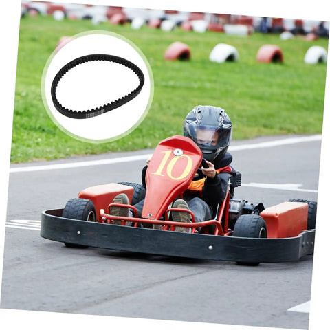 Go Kart Drive Belt Clutch Replacement For KT196 5959 next to red go kart in motion on track