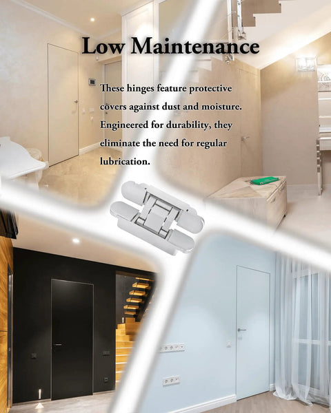 Heavy Duty Hidden Door Hinges 2 Pack, 6 Inch Concealed Hinge With 3 Way Adjustable Build, showcased in a modern interior setting.