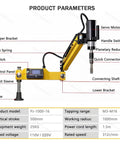 Heavy Duty Electric Tapping Machine With Flexible 1000mm Arm For M3 To M16 Threads, detailed diagram showing components and dimensions.