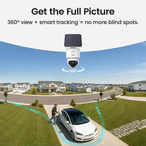 4K True Color Outdoor Security Camera With Solar Power Wireless WiFi AI Triple Detection 360 Degree Auto Tracking Night Vision Weatherproof Home Surveillance installed outdoors