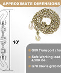 Built Tough Transport Chain Five Sixteenth Inch By Ten Feet With G70 Clevis Grab Hook And Slip Hook 4900 Lb Safe Working Load Diagram
