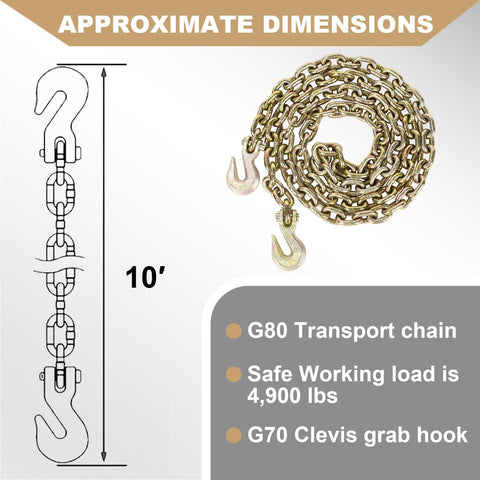 Built Tough Transport Chain Five Sixteenth Inch By Ten Feet With G70 Clevis Grab Hook And Slip Hook 4900 Lb Safe Working Load Diagram