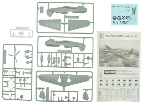 P-40B Pearl Harbor 1 To 72 Scale Plastic Model Aircraft Kit With Highly Detailed Parts, Two Decal Sets, and instructions