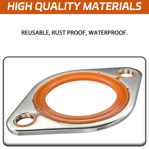 Reusable Thermostat Water Neck Housing Gasket With One Eighth Inch Beefy Aluminum Carrier And Molded Silicone Insert Heavy Duty Chevy SBC BBC Engine Water Pump Seal Replacement Orange, orange silicone gasket on aluminum carrier