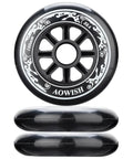 100mm Inline Skate Wheels Set Of 3 88A Outdoor Speed Skating Replacement Wheels For Roller Blades No Bearings Included Black Grippy Ride With Long Lasting Roll, showcasing black wheels with detailed design and profile view.