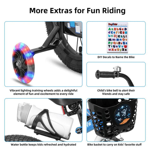 14 Inch BMX Style Kids Bike Pluto With Training Wheels For Boys And Girls featuring training wheels with lights, bell, bottle holder, and basket