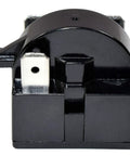 Front view of black Two Pack QP2-4R7 PTC Start Relay for refrigerator compressor start up, 1 pin, compatible with 6750C0005P.