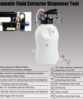Diagram of a pneumatic fluid extractor dispenser tool with labeled parts, featuring a 10L tank and various connections for Mess Free Pneumatic Fluid Extractor And Dispenser Set For Easy Oil And Fluid Changes In Engine Transmission Differential Transfer Case And Power Steering ATF Refill Kit With 3 1M Dipstick Tubes In Blue Case.