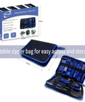 200 Piece Car Trim Removal Tool Kit Set With Plastic Panel Fasteners Remover Tools and blue zipper storage case open