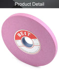 Heavy Duty Seven Inch Bench Grinding Wheel 100 Grit Chrome Corundum Pro Grade Metal Shaping Accessory in pink color.