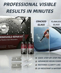Windshield Crack Repair Kit For Cars With Nano Glass Repair Liquid 5 Minute Quick Fix 2 Bottles on display with cracked glass example