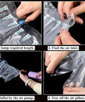 Steps showing how to use 400 Count Air Pillows For Shipping Roll With Pump Inflatable Air Cushions Leak Proof Bag Stuffing.