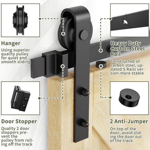 Heavy Duty Sliding Barn Door Hardware Kit For Double Doors 350 Lb Capacity Includes 2 Round Door Handles And 2 Floor Guides Fits 1 3 8 To 1 3 4 Inch Door Panels Black Finish Quiet And Stable details