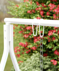 Heavy Duty Metal Porch Swing Stand For Outdoor Use 528 Lb Weight Capacity A Frame Hanging Chair Stand For Backyard Patio Lawn Playground White Stand Only close-up of chain attachment