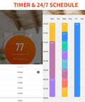 Smart Gas Fireplace Controller With WiFi Remote For Millivolt Valve showing 24/7 schedule and temperature control interface.