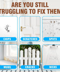 Image depicting various types of damage: chips, scratches, spots, muds, cracks, and nicks on different surfaces.