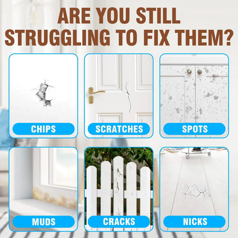Image depicting various types of damage: chips, scratches, spots, muds, cracks, and nicks on different surfaces.