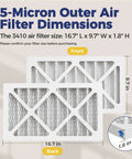 Front and back view of Three Pack 5 Micron Outer Air Filter Replacements For Your Workshop And Garage System, 16.7 x 9.7 x 1.8 in.