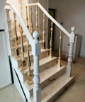 Pro Grade Adjustable Angle Staircase Railing Columns 37 Inch Floor Mount Banister Spindles with gold aluminum balusters.